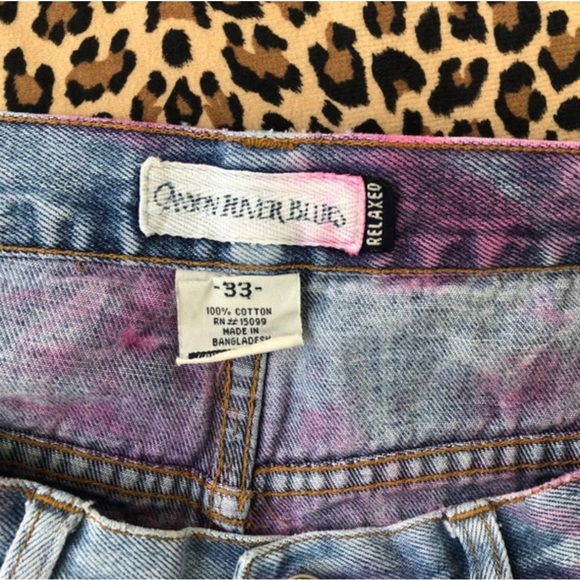 Vintage Jean Shorts Tie Dye Bleach Vapor Wave High Waisted Mom Rise 32” 90s Pink - Picture 8 of 8